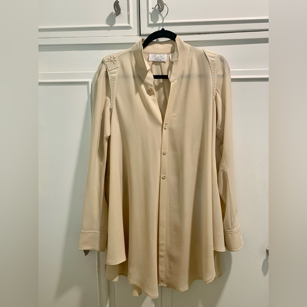 Byron Lars Beauty Mark Beige Gathered Blousr